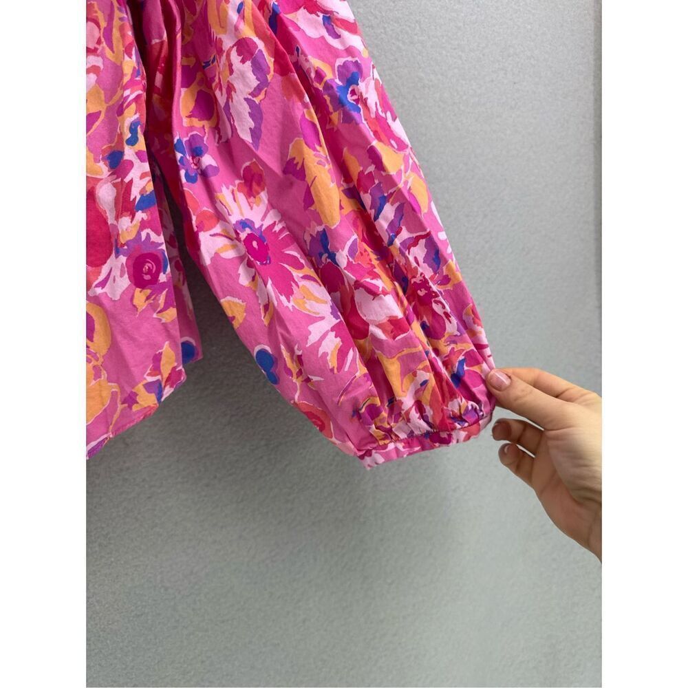 Something Navy Women Multicolor Floral Ruffle Puff Sleeve Button Shirt Large - Picture 5 of 8